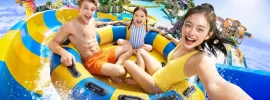 Riding a raft slide at Andamanda Phuket water park